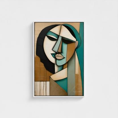 Abstract art piece with geometric shapes on a beige background