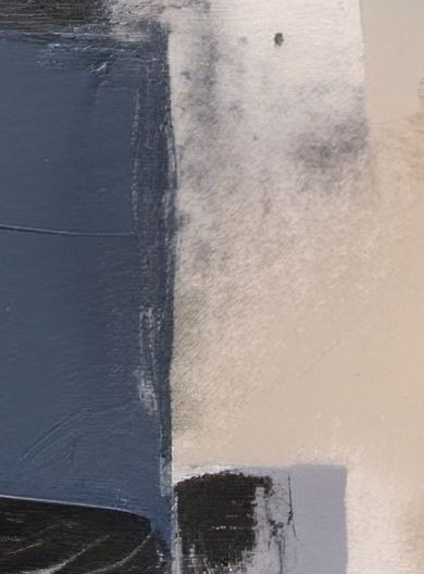 Abstract art with blue, black, and beige colors on a textured surface