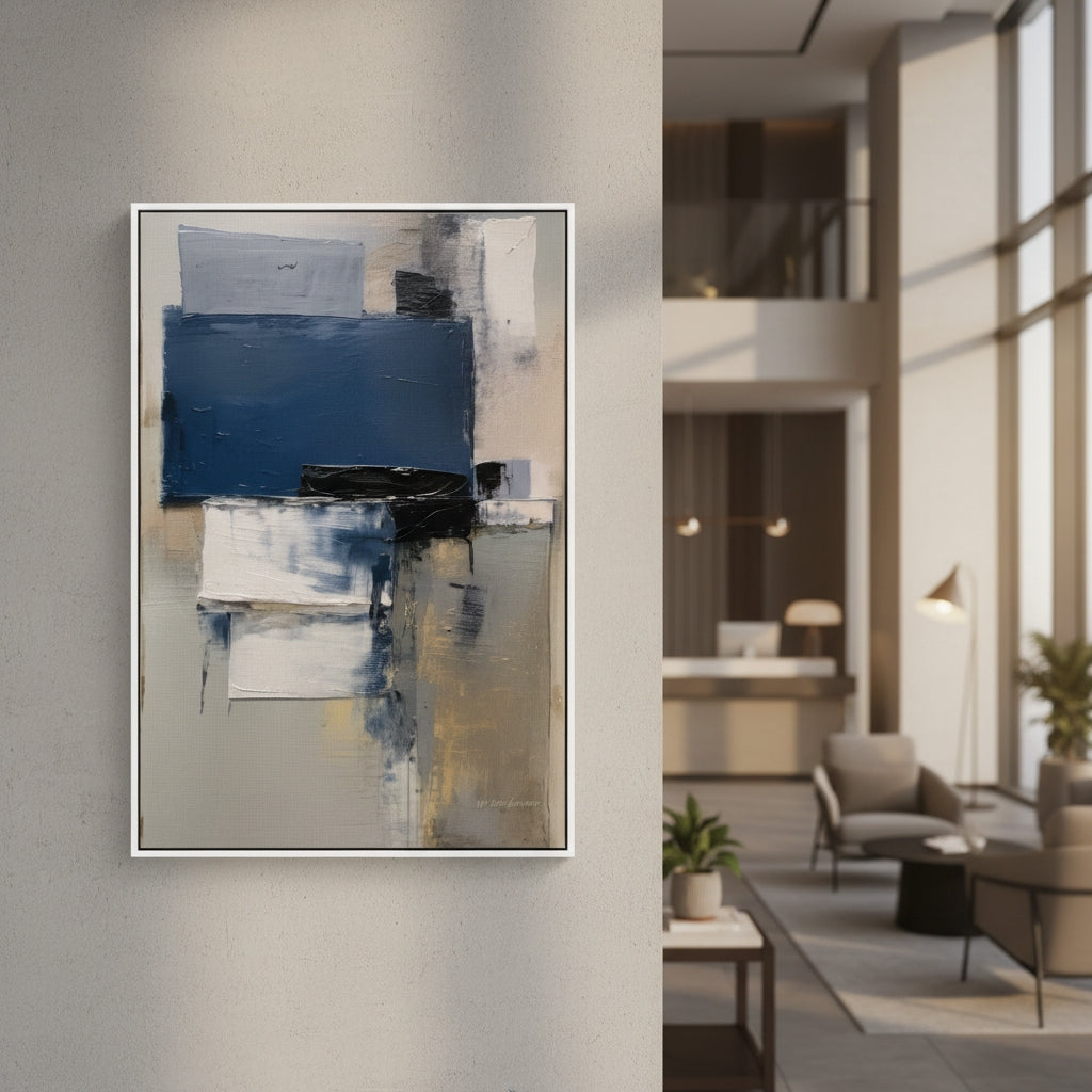Abstract art painting in a modern living room setting