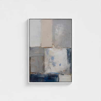 Abstract art piece with geometric shapes on a light gray background