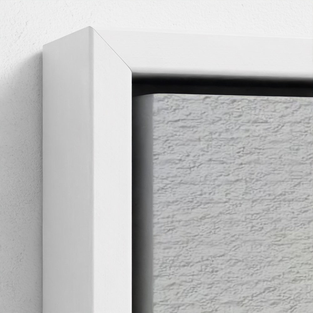 Close-up of a textured white wall with a black frame corner.