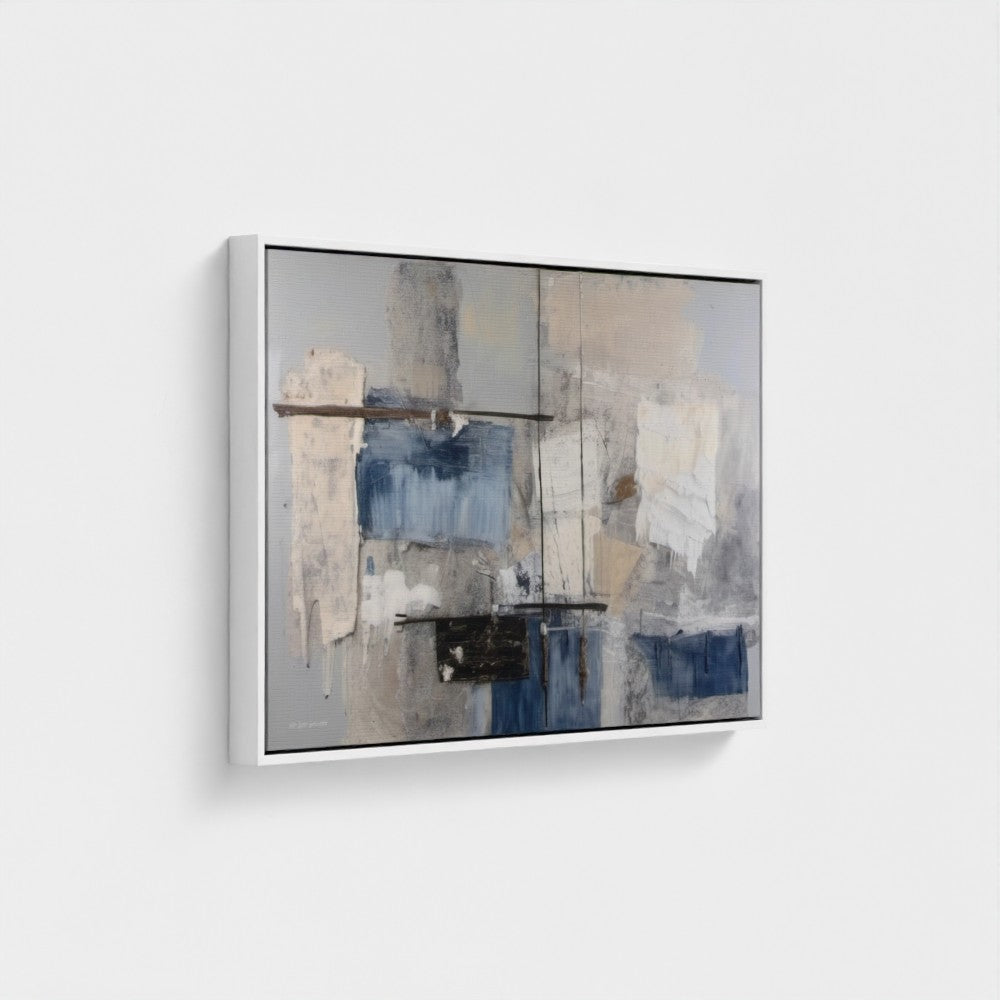 Abstract art piece with geometric shapes on a white wall