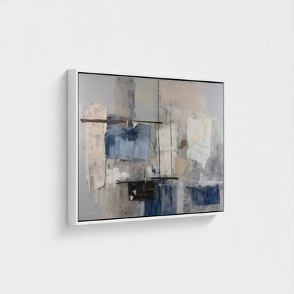 Abstract art piece with geometric shapes on a white wall