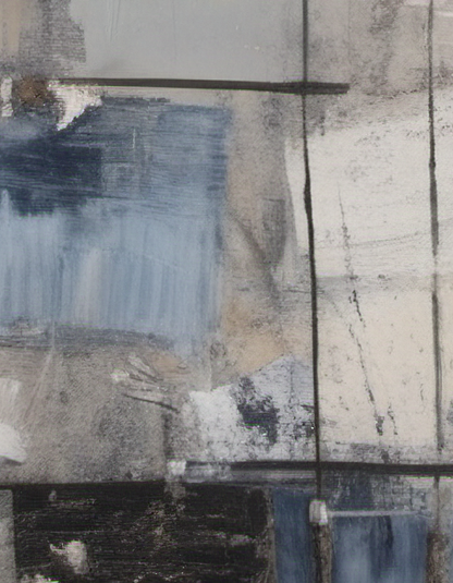 Abstract art with a mix of blue, gray, and white tones.
