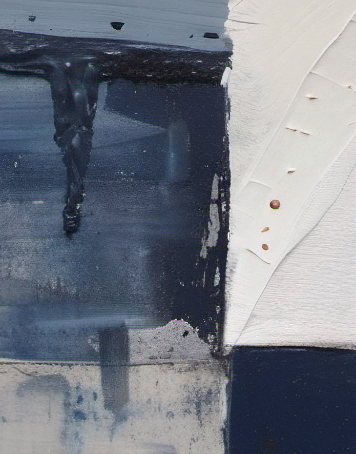 Close-up of a boat's hull with water droplets on a white background