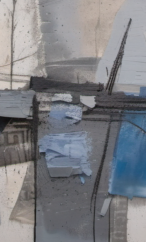 Abstract art piece with blue and gray tones