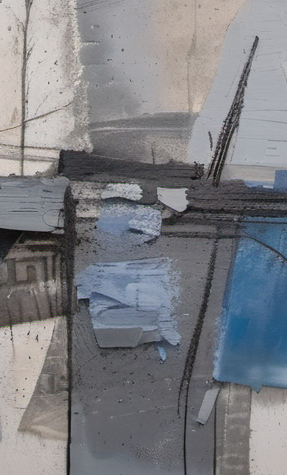 Abstract art piece with blue and gray tones