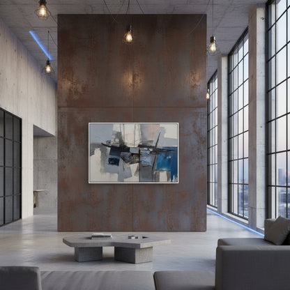 Modern interior with abstract painting on a textured wall