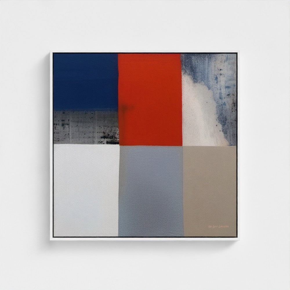 Abstract art piece with geometric shapes on a white background