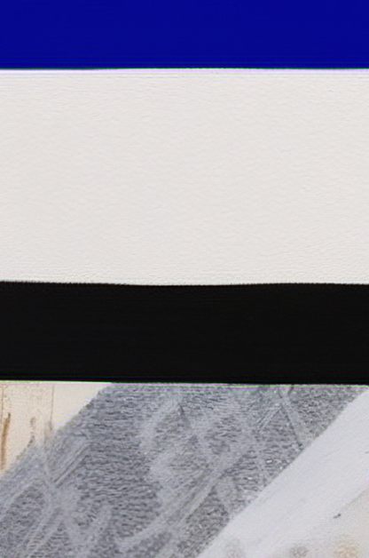 Three horizontal stripes in blue, white, and black on a textured surface.