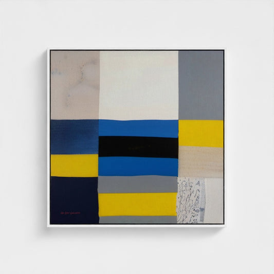 Abstract art piece with geometric shapes on a white background