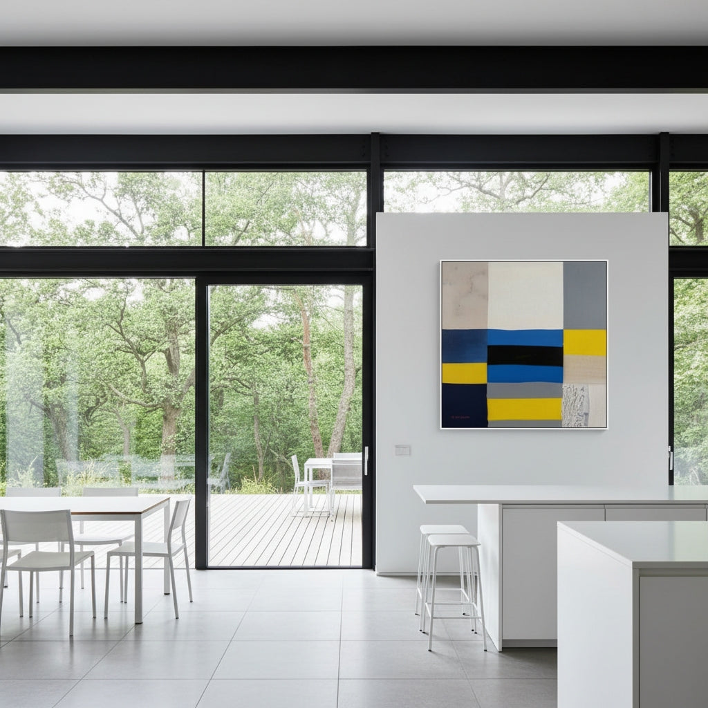 Modern interior with a abstract painting on a white wall