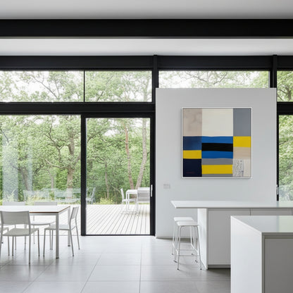 Modern interior with a abstract painting on a white wall