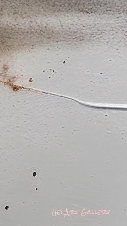 Close-up of a textured gray surface with a small white object and brown stain.