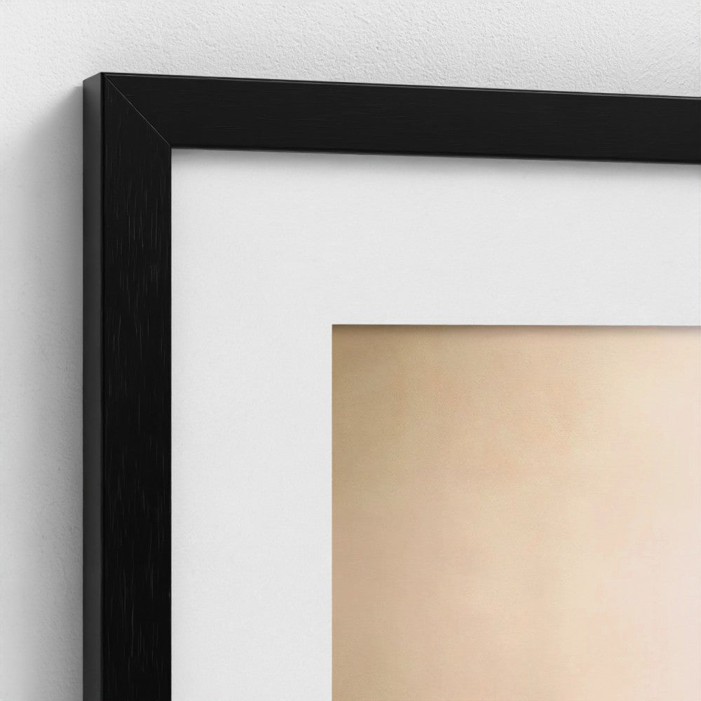 Close-up of a black picture frame on a white wall