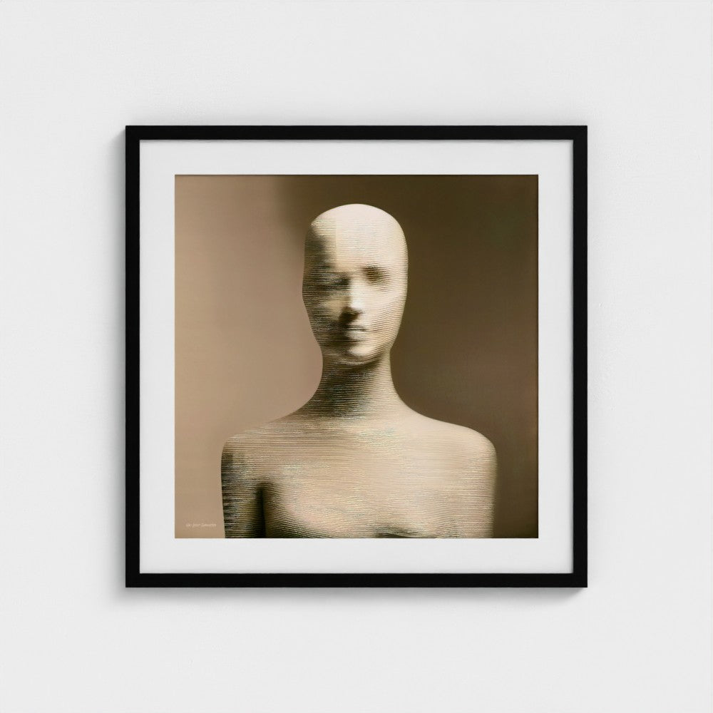 Framed artwork of a abstract sculpture on a beige background
