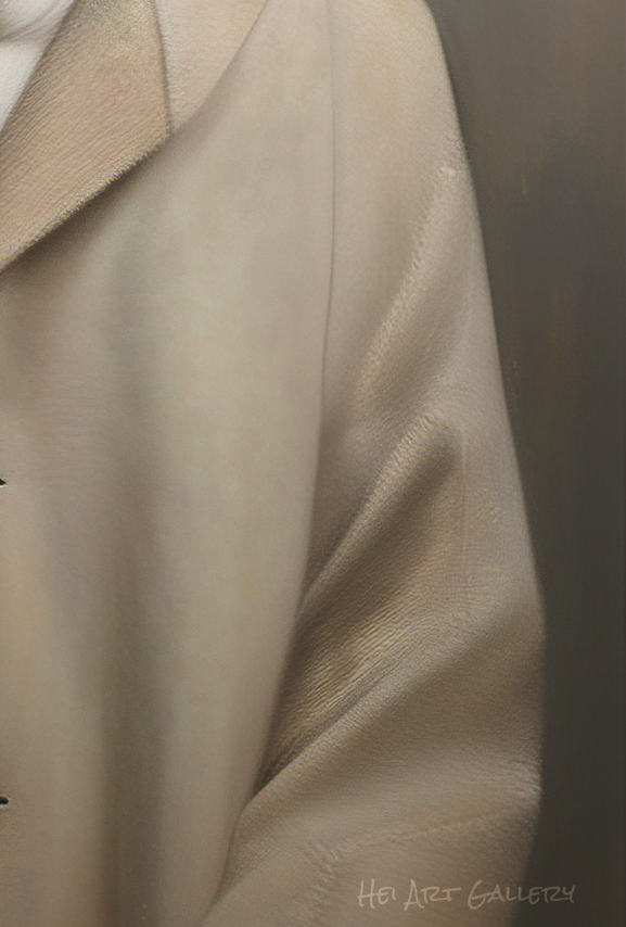 Close-up of a beige coat with a blurred background
