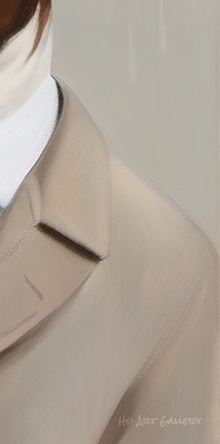 Close-up of a beige trench coat with a blurred background