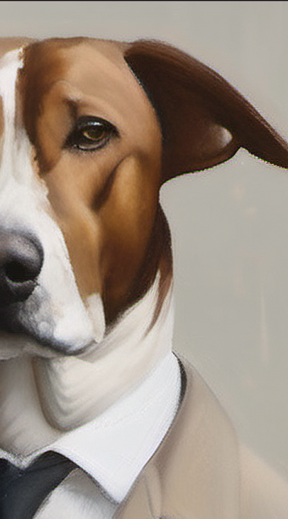 Dog wearing a suit with a neutral background