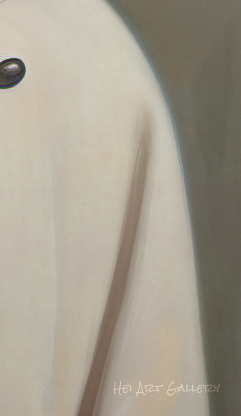 Close-up of a beige fabric with a button, featuring 'Hei Art Gallery' watermark.