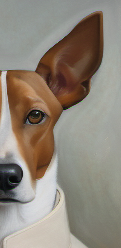 Close-up of a dog's face with a neutral background