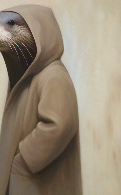 Beige hooded garment with a close-up of an otter's face peeking out.