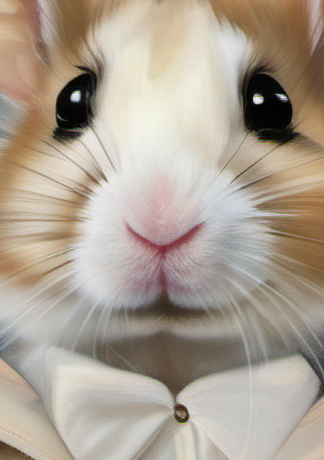 Close-up of a hamster wearing a white bow tie