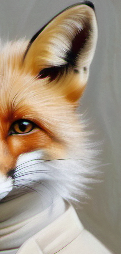 Close-up of a fox's face with a neutral background