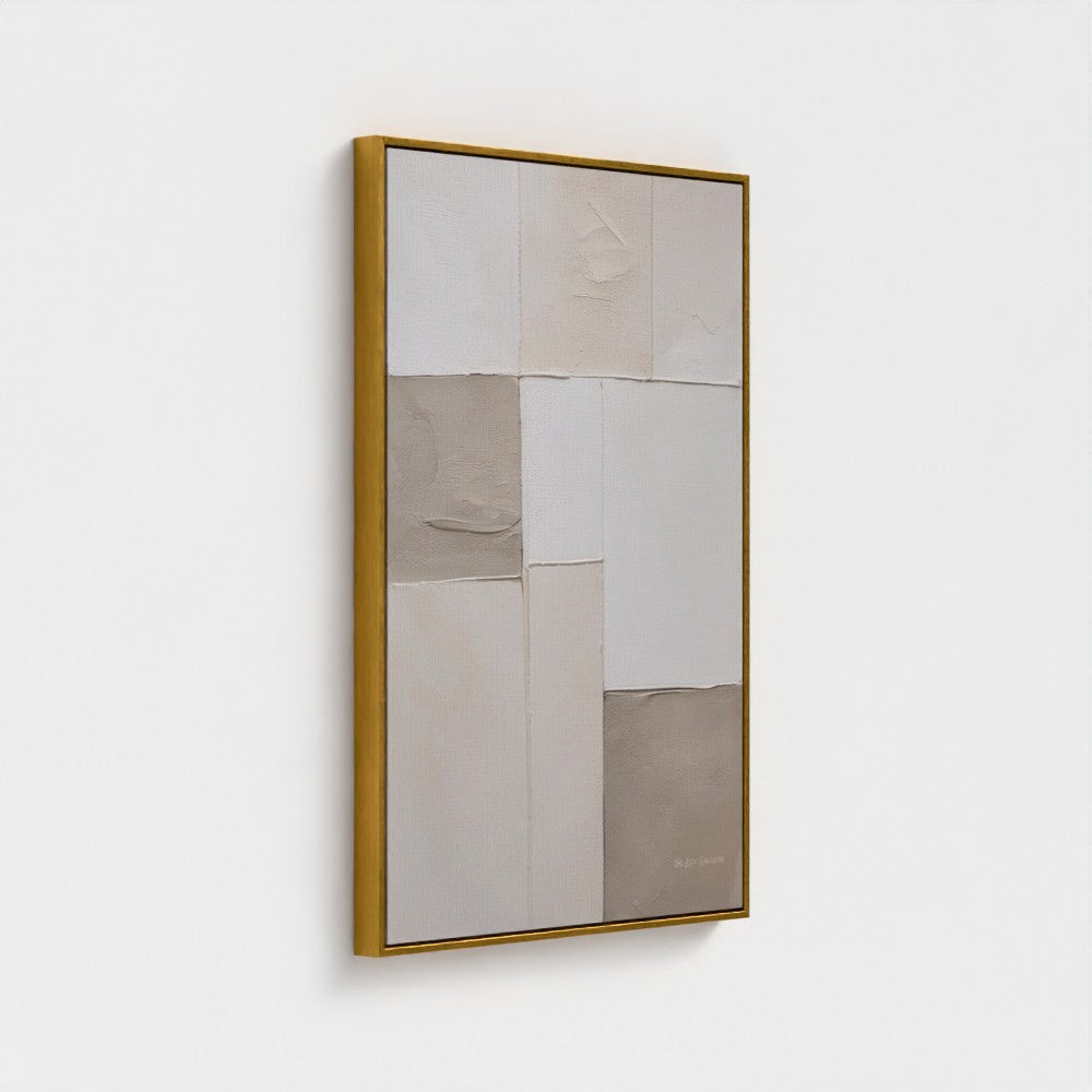 Rectangular mirror with gold frame and abstract design on a white background