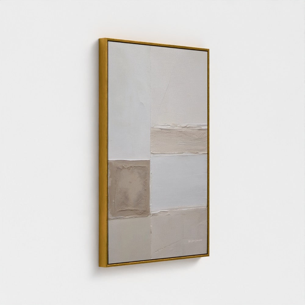 Framed abstract art piece on a white background