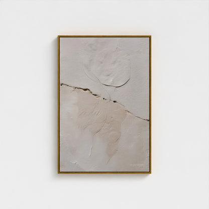 Abstract art piece with a gold frame on a white background