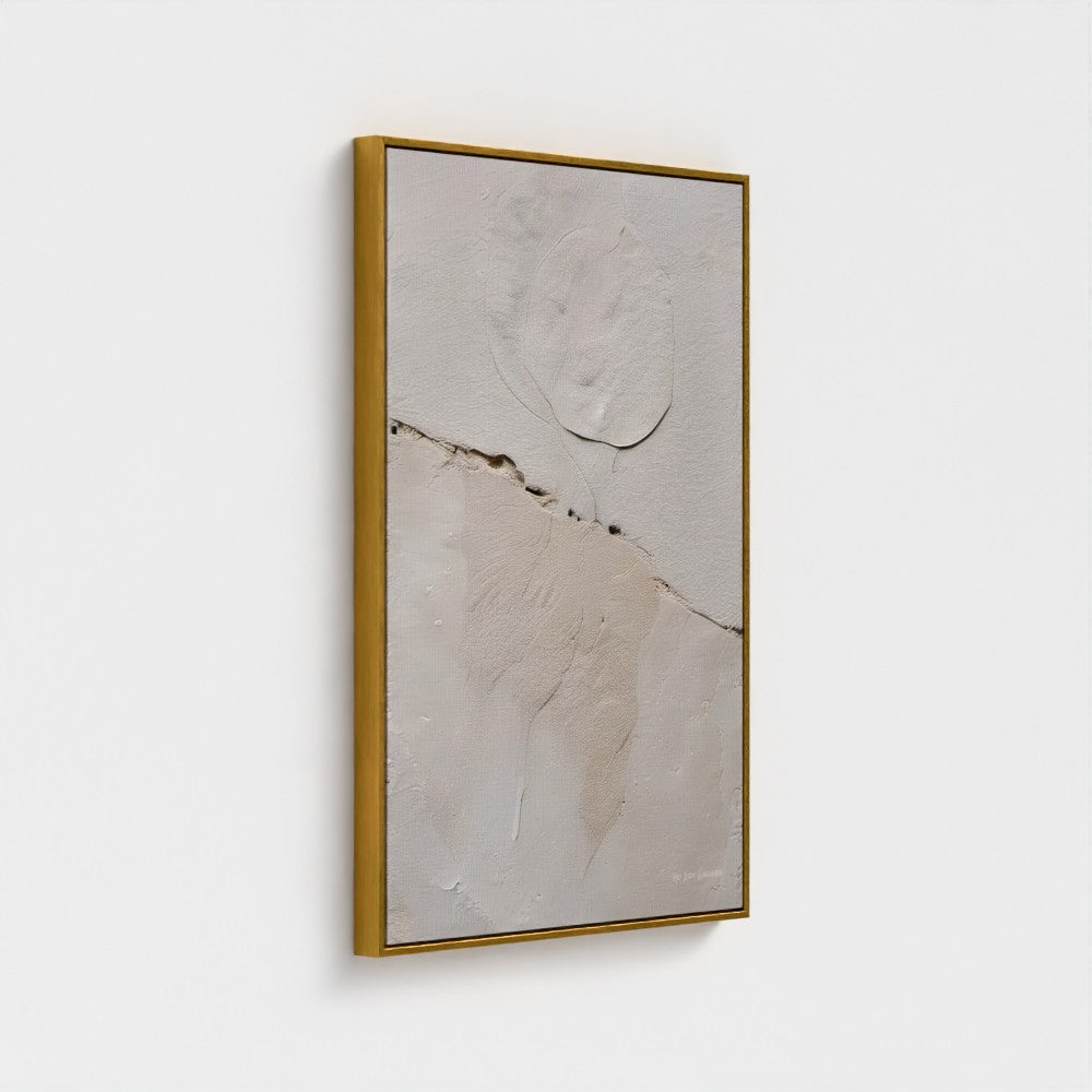 Abstract art piece with a gold frame on a white background