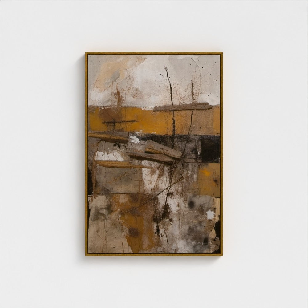 Abstract art piece with earthy tones on a white background