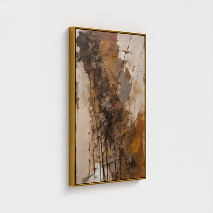 Abstract art piece with brown and beige tones on a white background