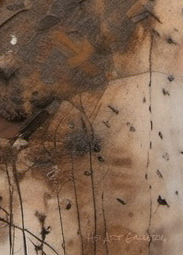 Abstract art with brown, black, and beige tones