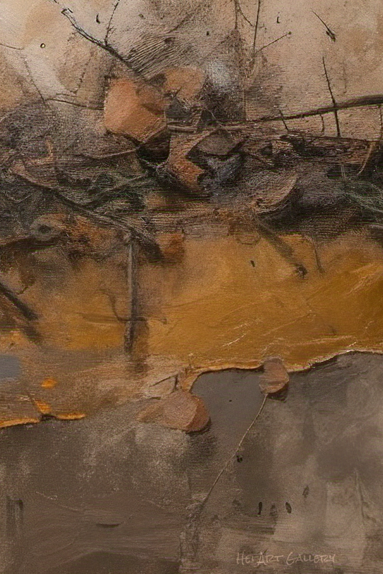 Abstract art with brown, gray, and yellow colors