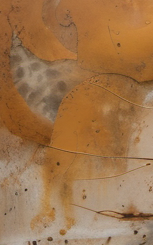 Close-up of a rusted metal surface with peeling paint