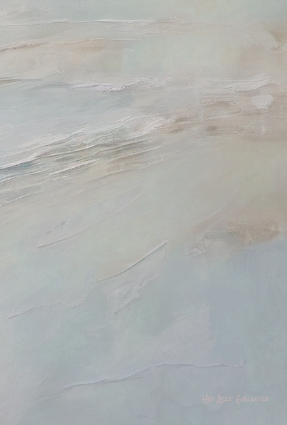 Abstract art with light beige and white brush strokes on a textured background