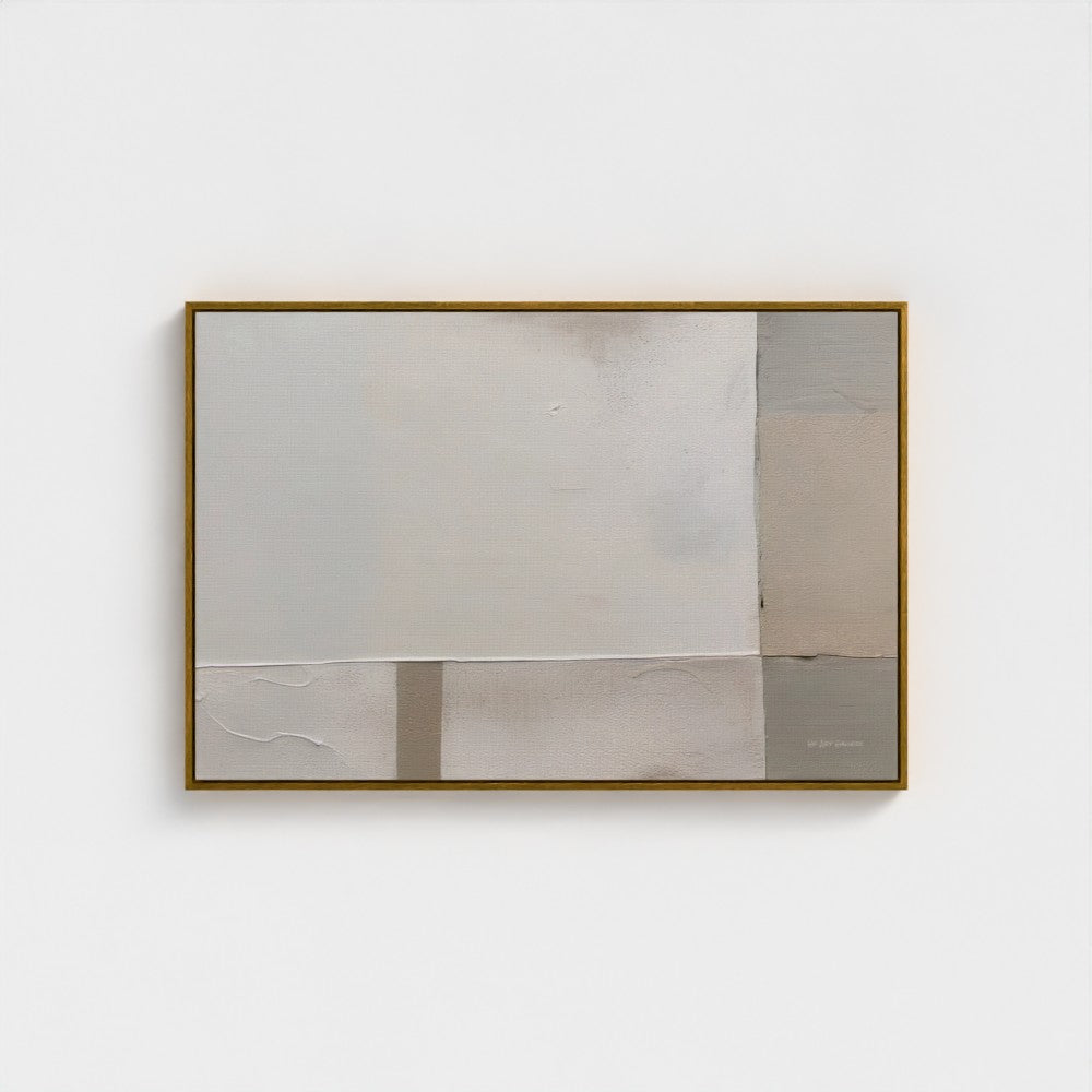 Abstract painting with geometric shapes on a white wall