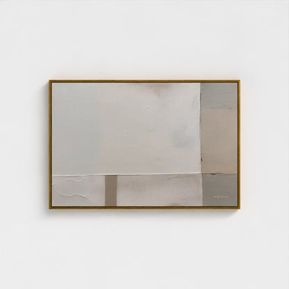 Abstract painting with geometric shapes on a white wall