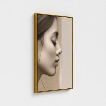 Framed artwork of a side profile portrait on a white background
