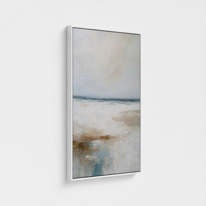 Abstract painting with earthy tones on a white wall