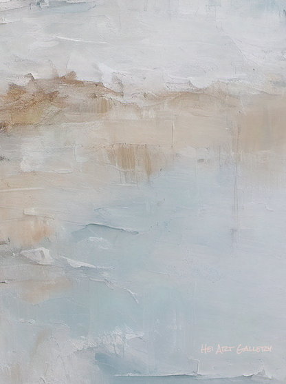 Abstract art with beige and blue brush strokes on a textured background