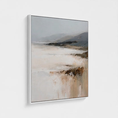 Framed abstract art piece on a white wall