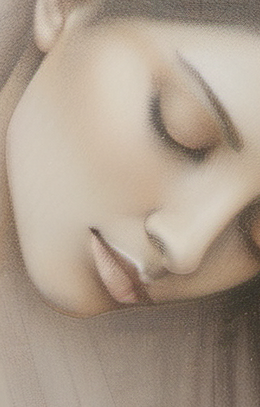 Close-up of a woman's face with closed eyes, soft lighting
