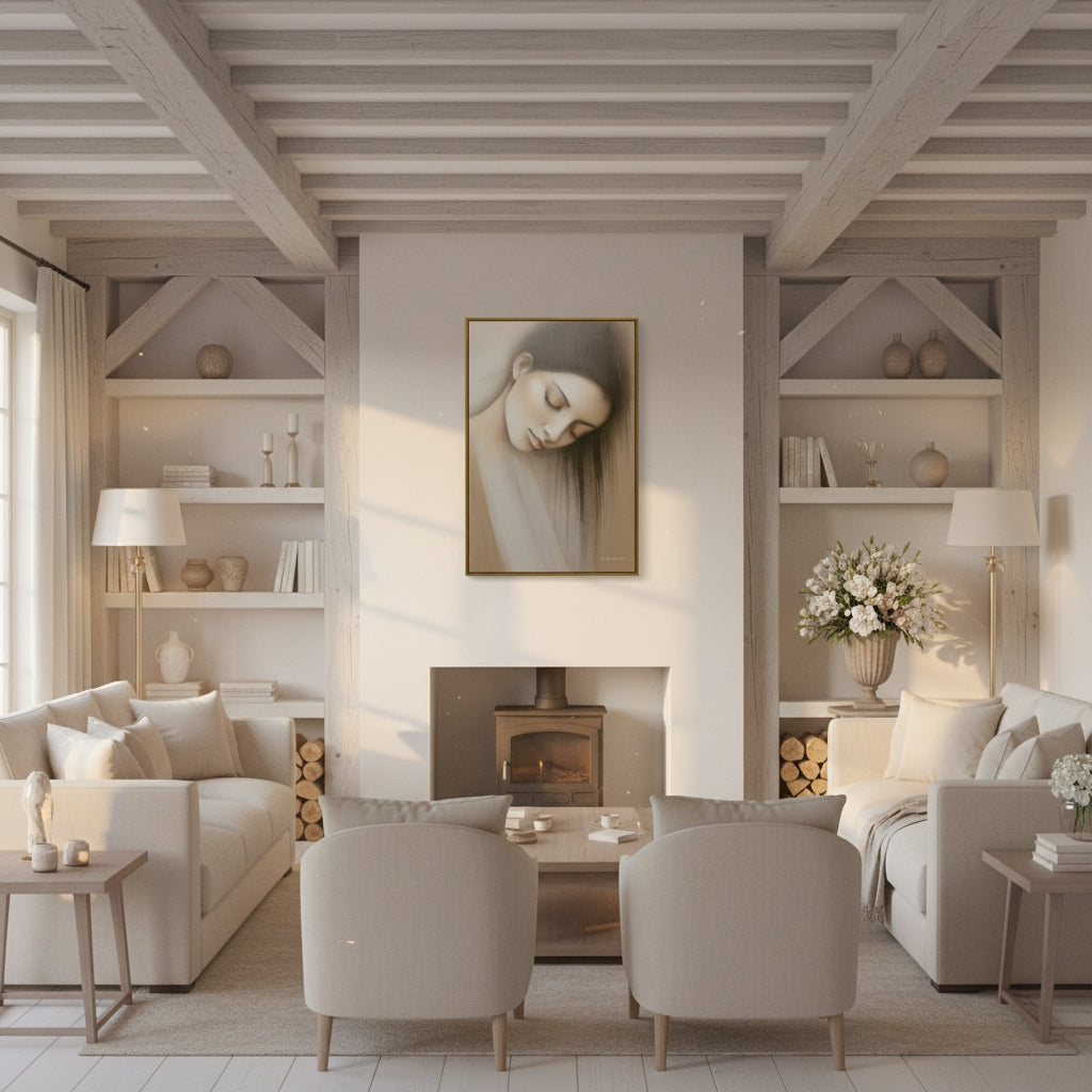 Modern living room with neutral tones, furniture, and decor.