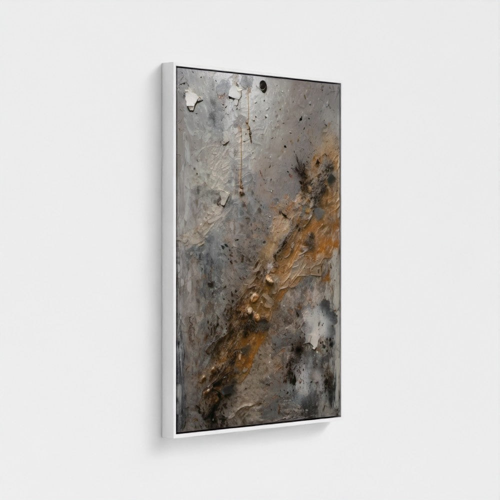 Abstract art piece with a mix of gray, brown, and white on a white background