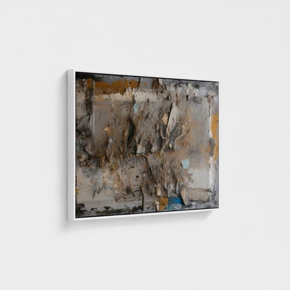 Abstract art piece with earthy tones on a white wall