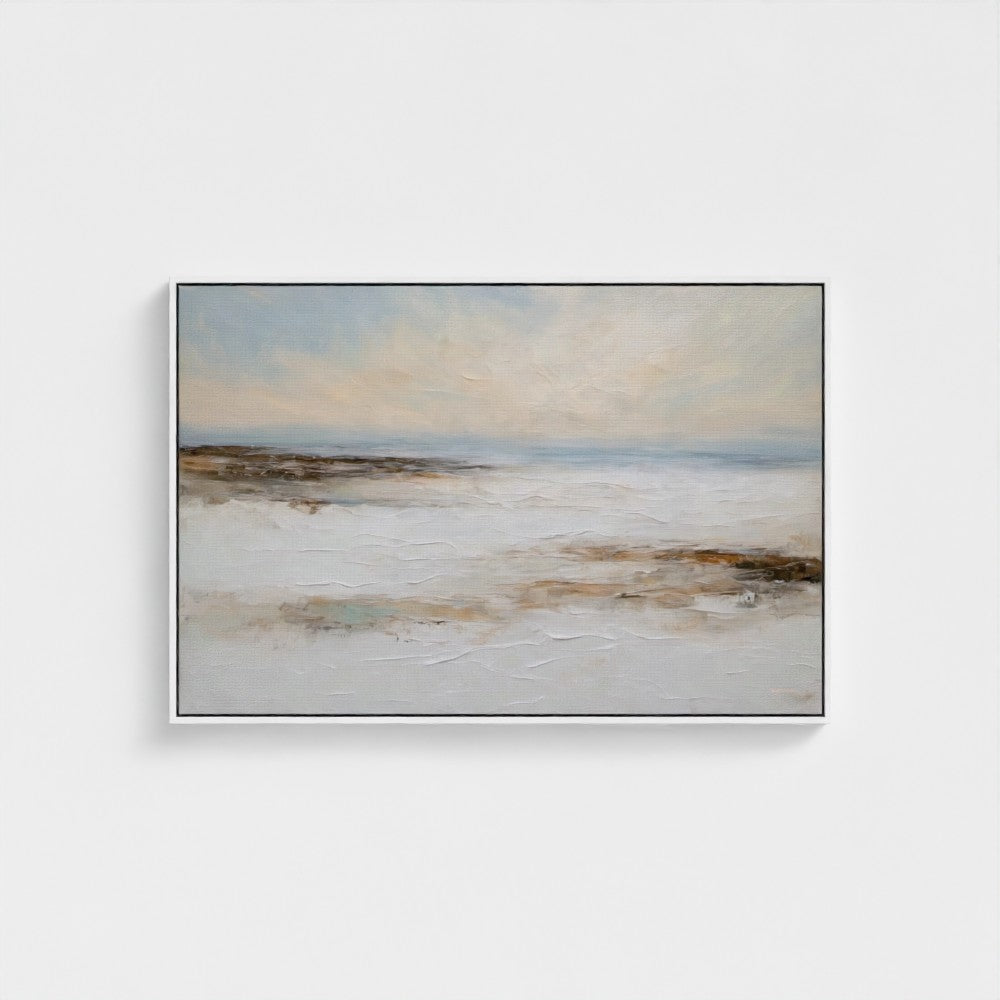 Framed abstract artwork on a white wall