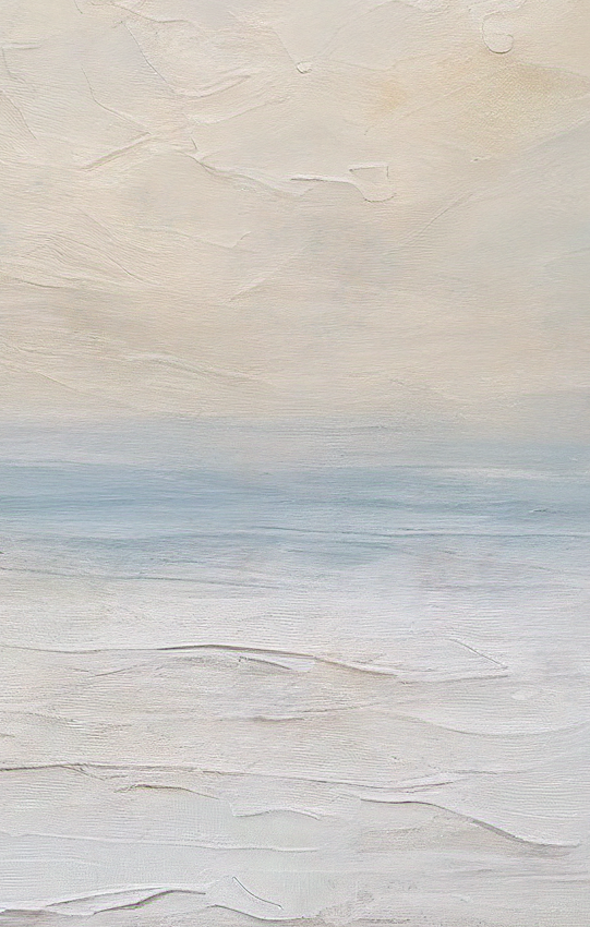 Abstract landscape painting with earthy tones and a soft sky.